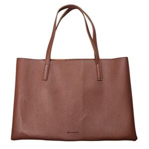 Vince Camuto Brown Pebbled Leather Tote Bag Black Stripe Shopper Mens Womens